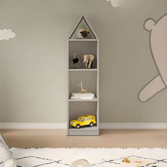 Wooden Kids Storage Shelf with Playful Roof Silhouette and Sturdy Build