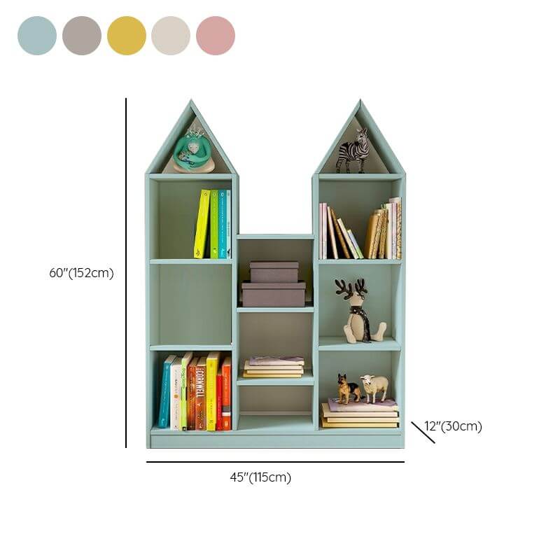Wooden Kids Storage Shelf with Playful Roof Silhouette and Sturdy Build Dimensions