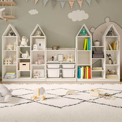 Wooden Kids Storage Shelf with Playful Roof Silhouette and Sturdy Build Main Product Image