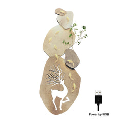 Wooden LED Wall Art with Nature-Inspired Deer and Koi Design