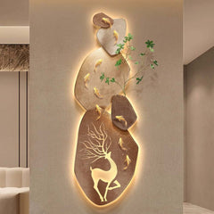 Wooden LED Wall Art with Nature-Inspired Deer and Koi Design