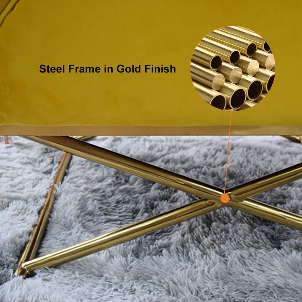 Yellow Velvet Glam Lounge Chair With Gold Cross Legs