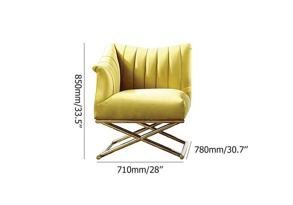 Yellow Velvet Glam Lounge Chair With Gold Cross Legs Dimensions