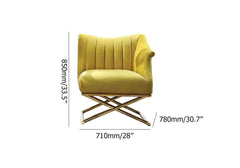 Yellow Velvet Glam Lounge Chair With Gold Cross Legs Dimensions